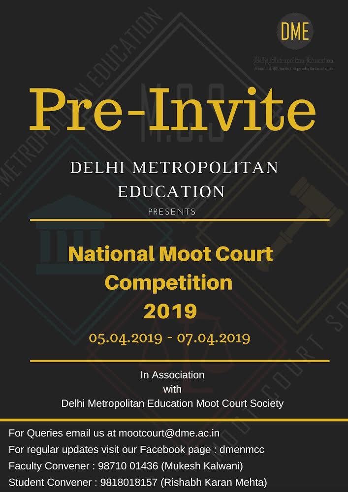 Pre-Invite: 3rd National Moot Court @ Delhi Metropolitan Education Delhi [April 5-7]