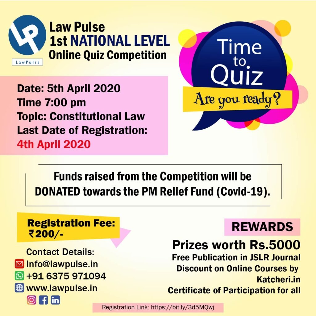 Law Pulse 1st National Level Online Quiz Competition, 2020