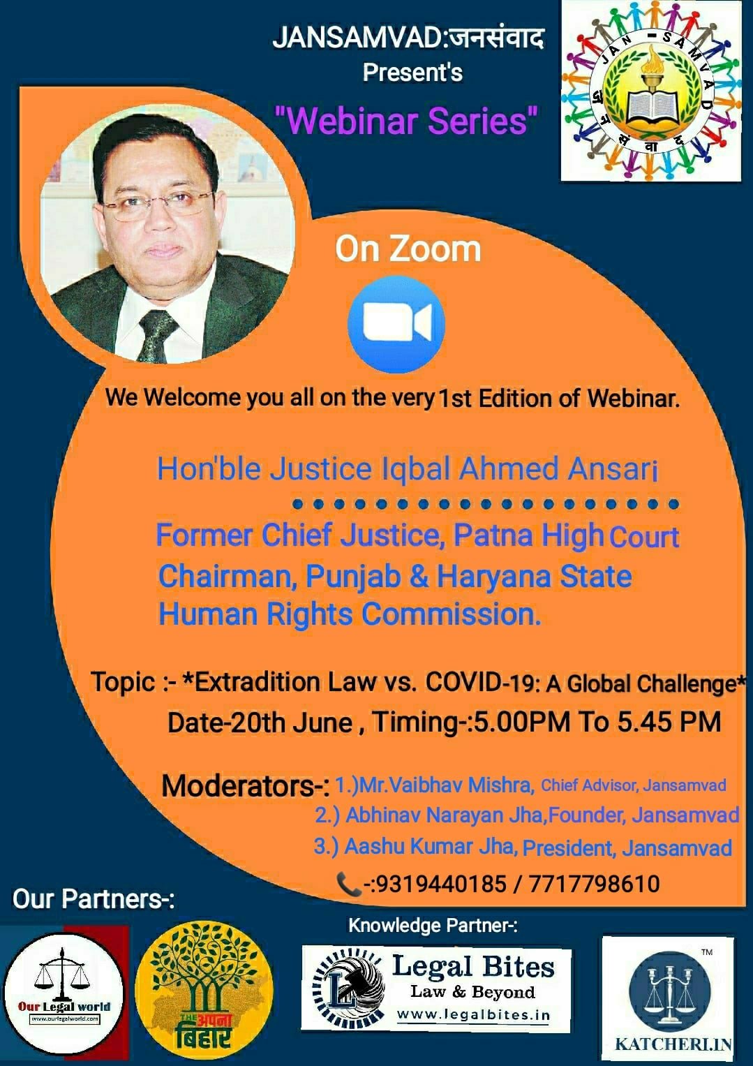 Webinar on Extradition Law Vs. COVID-19: A Global Challenge by JanSamvad Justice Iqbal Ahmed Ansari