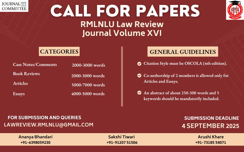 Call for Paper of RMLNLU Law Review [Volume XVI (2025-26)]